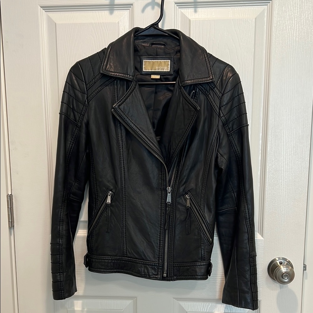 Michael Kors Black Leather Moto Jacket Asymmetrical Zipper